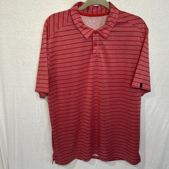 Oakley Mens Polo XL Extra Large Red Striped Short Sleeve Golf Casual Shirt - Picture 1 of 6